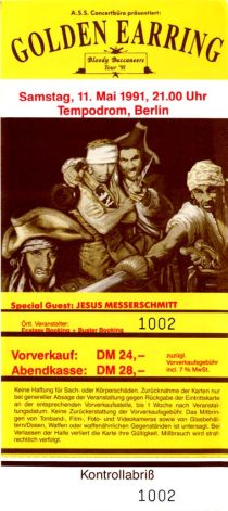 Golden Earring show ticketMay 11 1991 Berlin (Germany) - Tempodrom